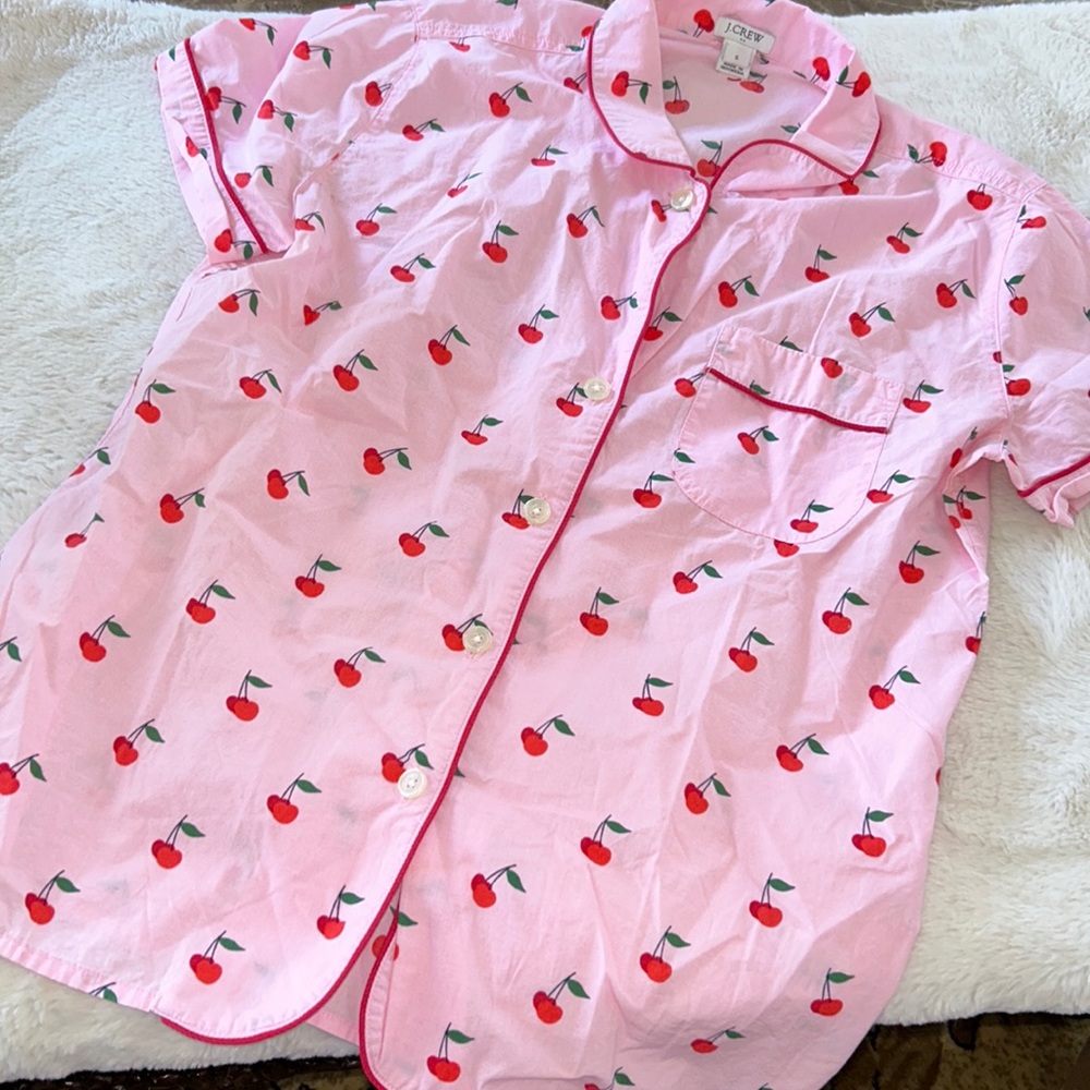 J. Crew Pink Cherry Print Pajama Top